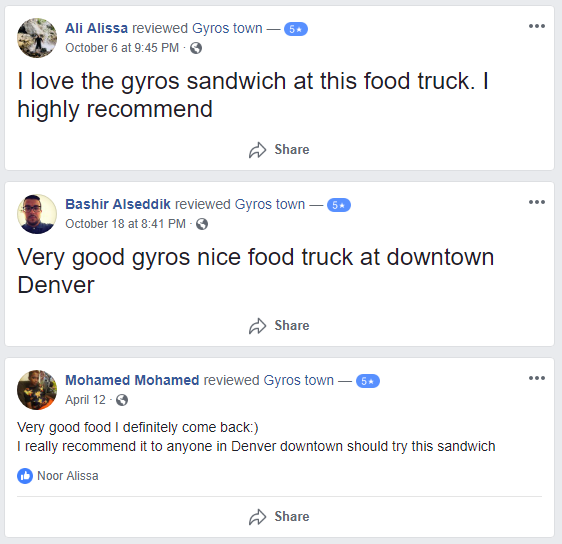 Gyros Town Food Truck Testimonials